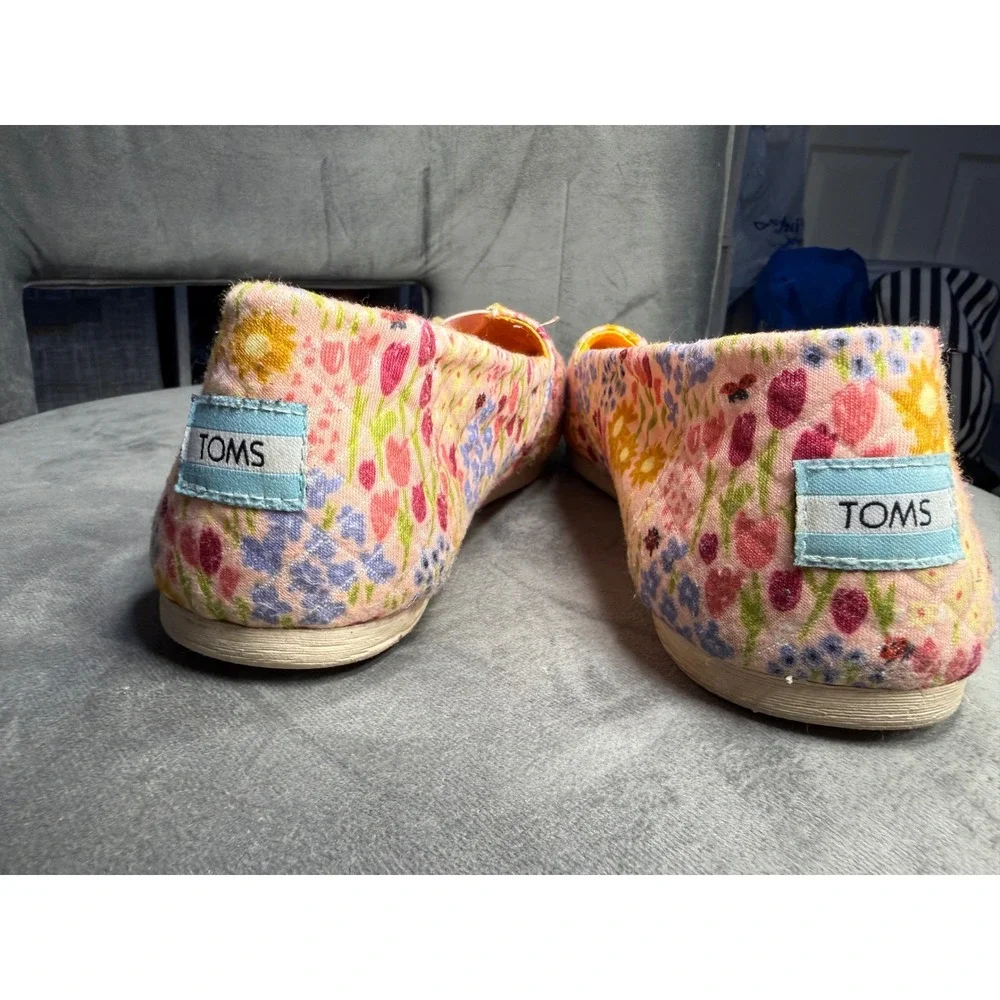TOMS Alpargata Floral Ladybug Print Quilted Canvas Slip On‎ Shoes Womens 9 Pink